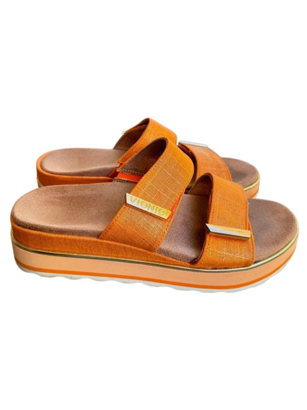 Vionic Brandie Women's 8.5 Orange Platform Slide Sandals Adjustable Straps
